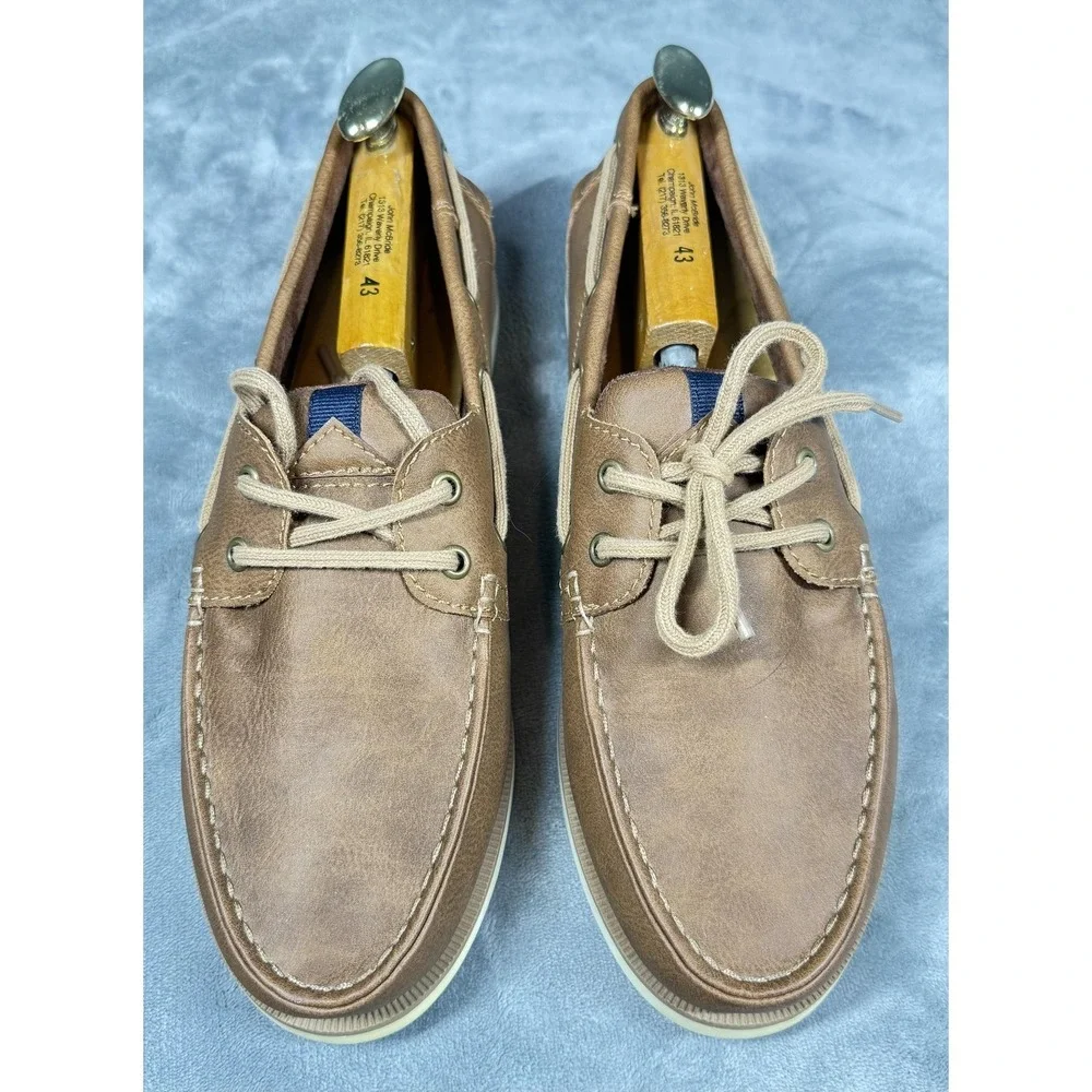 Sonoma Boat Shoes Mens Size 11W Brown Faux Leather Lace Up Casual Deck Nautical